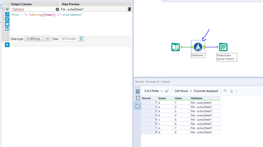 Split files which will link to formulas in excel - Alteryx