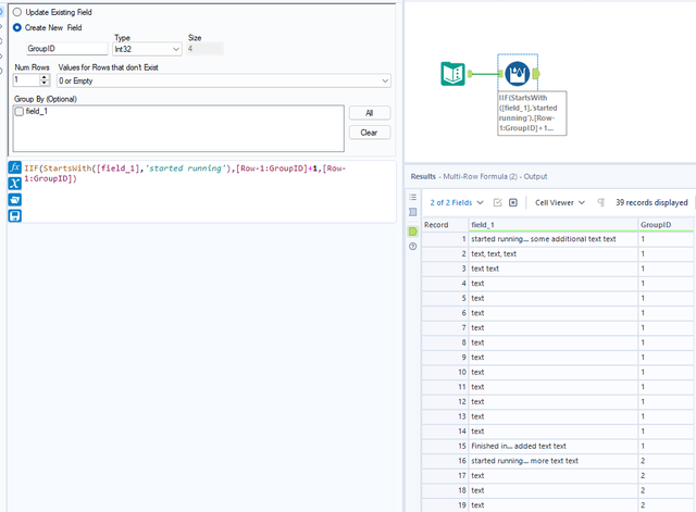 Group based on contains text in one column field - Alteryx