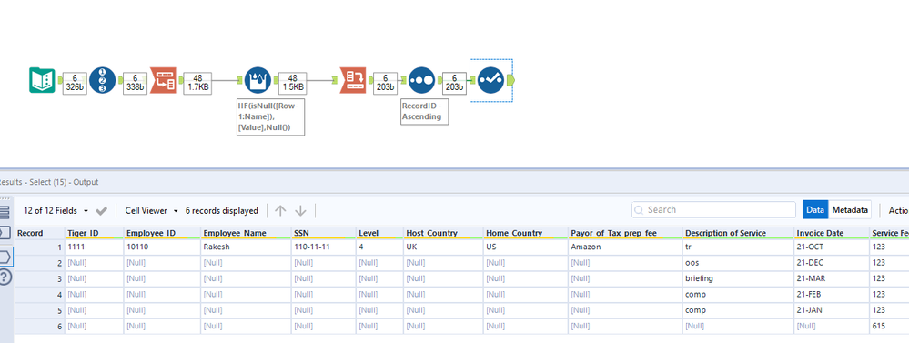 Remove same Data from Multiple fields by Blank - Alteryx