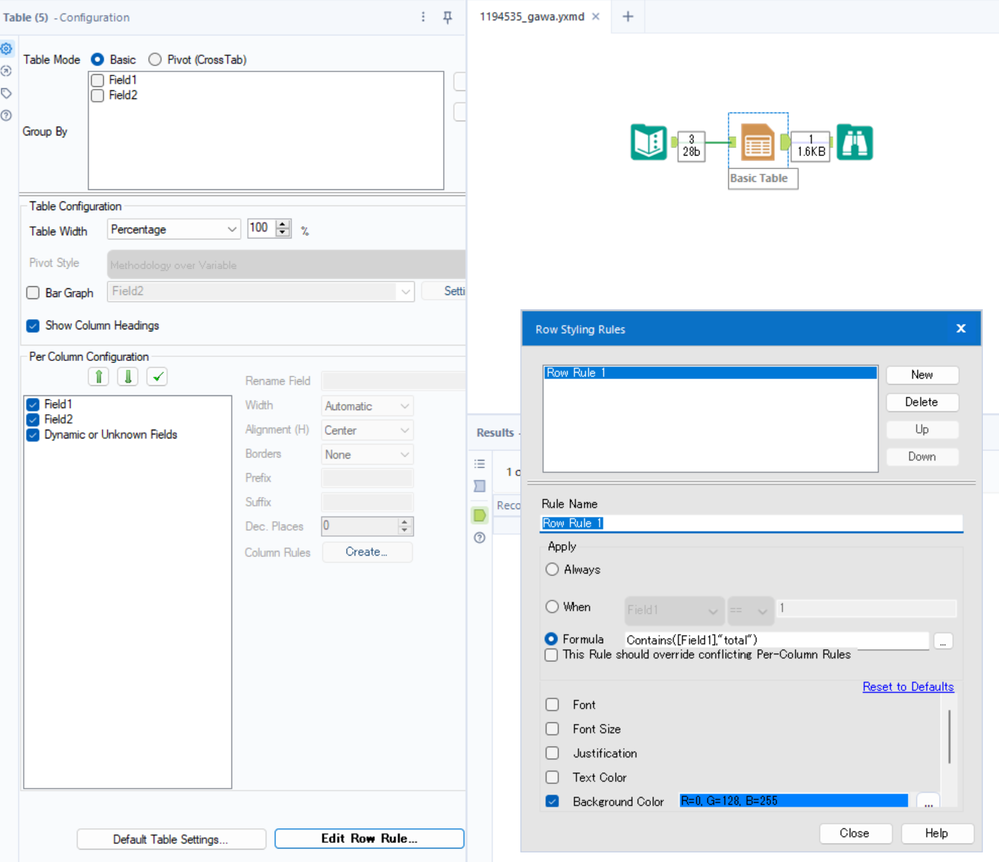 Basic Table - Alteryx