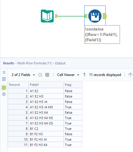 Remove string of a row that another row contains - Alteryx