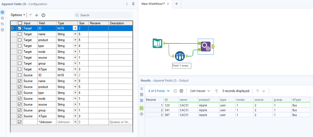 Copy First Row value to rest rows for all fields - Alteryx
