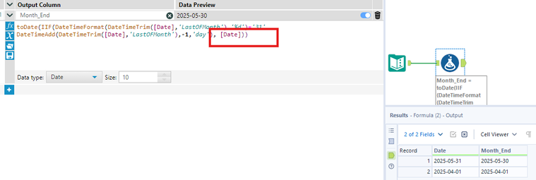 How to modify a date from a value - Alteryx