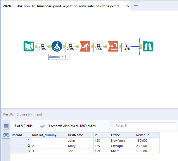 how to transpose/pivot repeating rows into columns - Alteryx