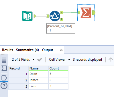 Counting only rows with a 1 - Alteryx