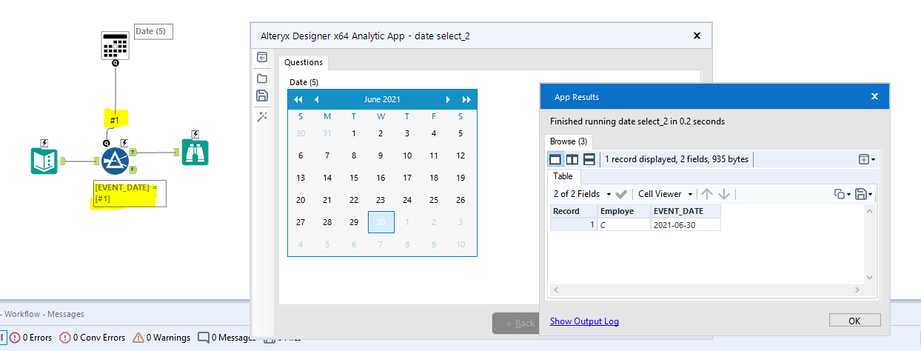 Date selection using date interface - Alteryx