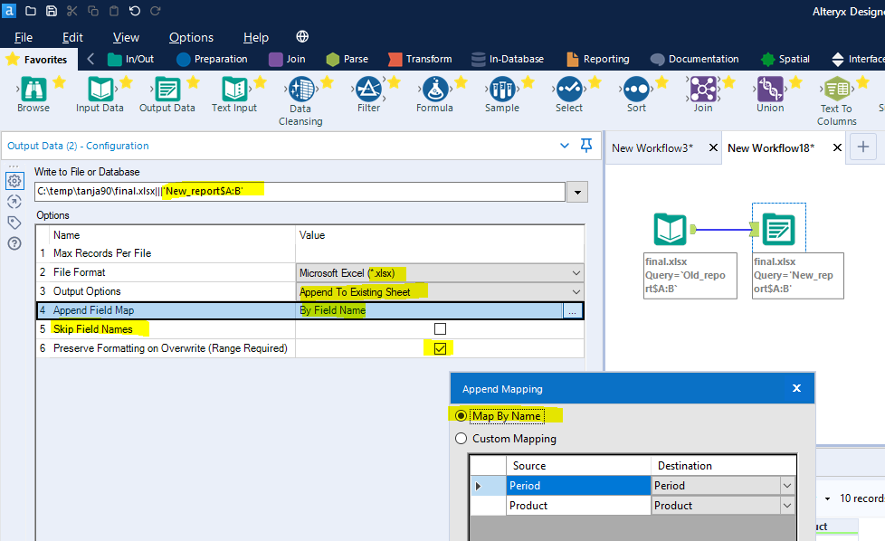 Append data from render tool to existing excel - Alteryx