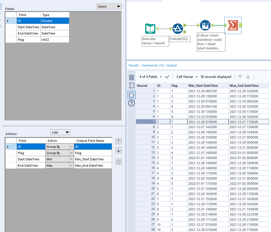 Using multirow formula between two columns - Alteryx