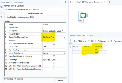 Read Multiple CSV files using Dynamic Input - Alteryx