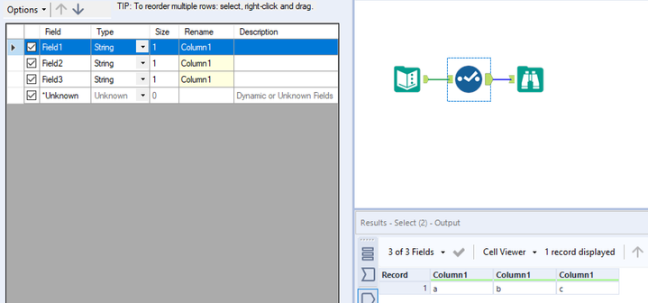 Different column names under same header - Alteryx