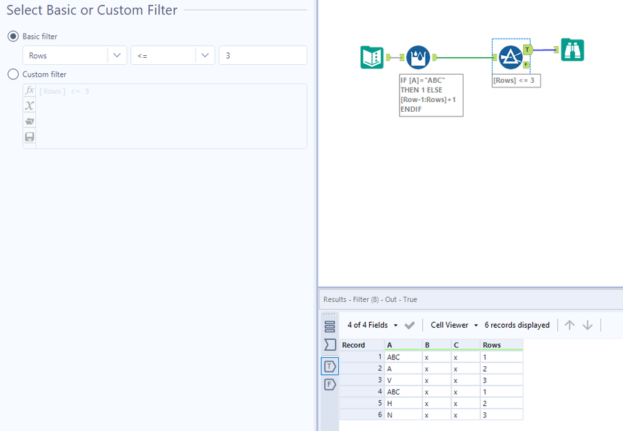 How to get X amount of rows after a specific value - Alteryx