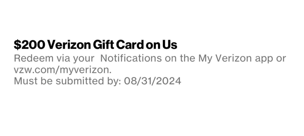 Verizon 200 Gift Card For Switching