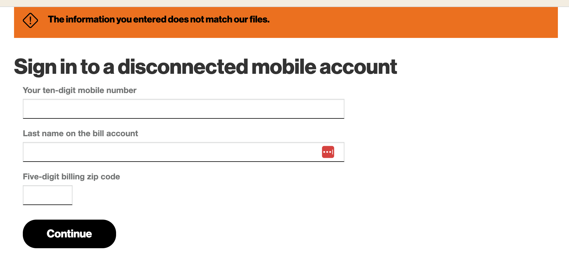 Unable to access disconnected account - verizon