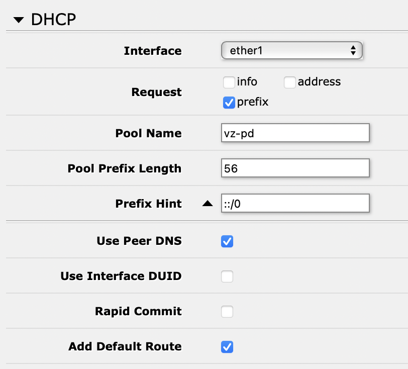 DHCPv6 Client Setting
