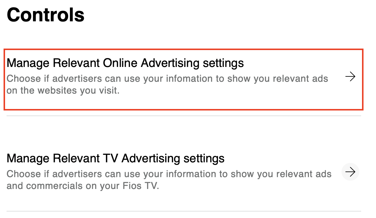 Relevant Online Advertising settings