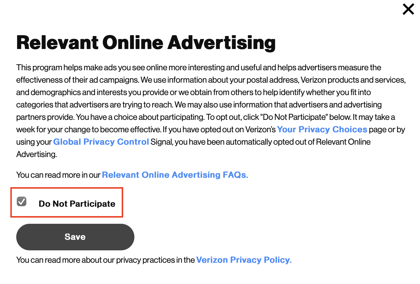 Relevant Online Advertising Pop-Up