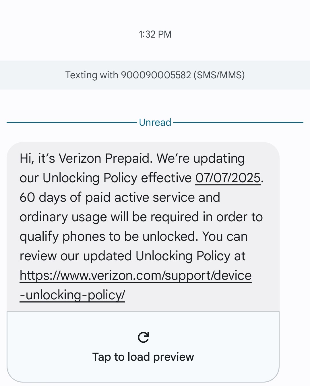 Vz prepaid unlock policy, July 2025