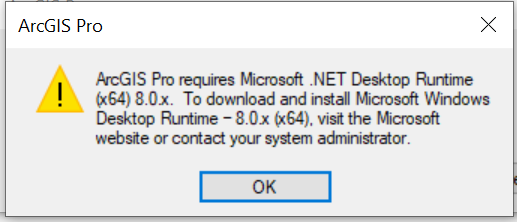 ArcGIS Pro requires .NET Desktop Runtime 8.PNG ArcGIS Pro requires .NET Desktop Runtime 8.PNG
