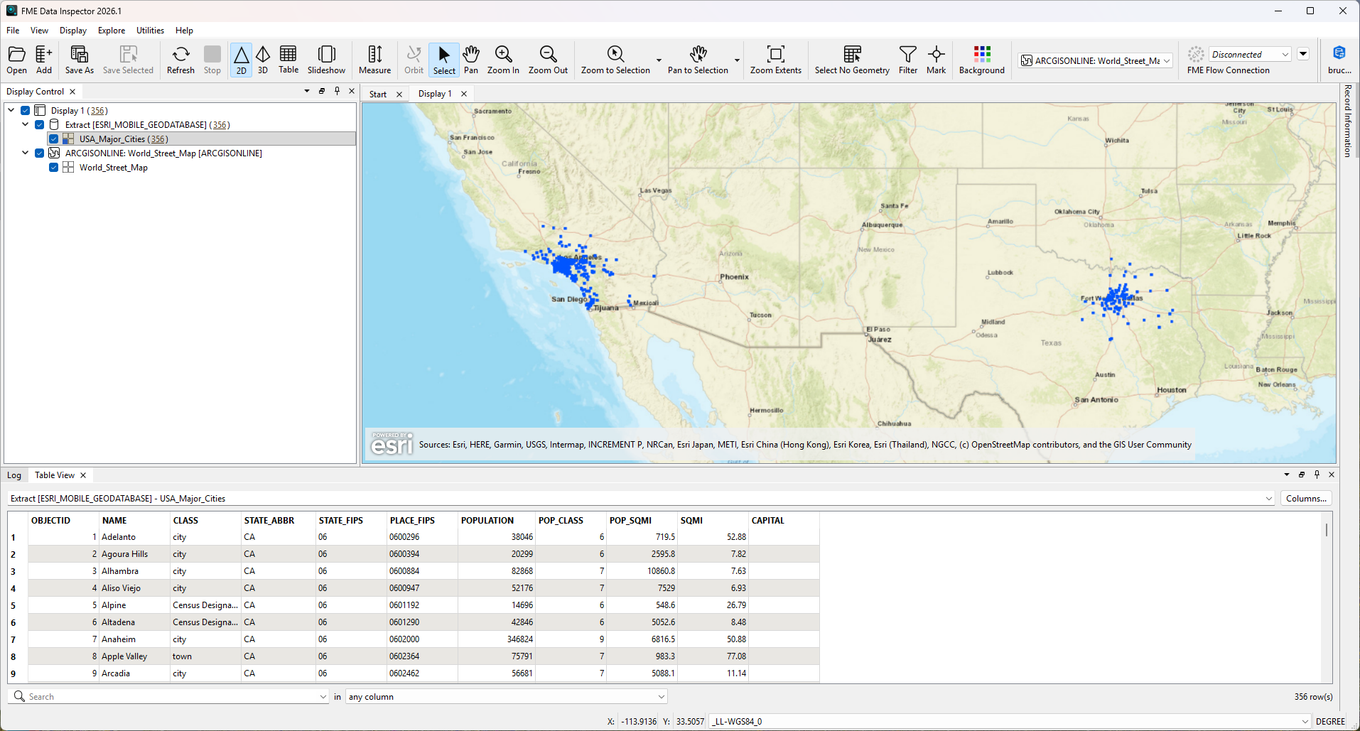 Mobile geodatabase in Data Inspector