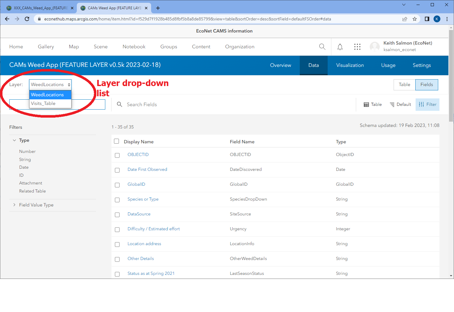 230219 Layer drop-down list present on Hosted layer Data page.png 230219 Layer drop-down list present on Hosted layer Data page.png