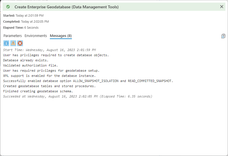 CreateEntrpriseGeodatabase_LocalHostSQLserver_OK.png CreateEntrpriseGeodatabase_LocalHostSQLserver_OK.png