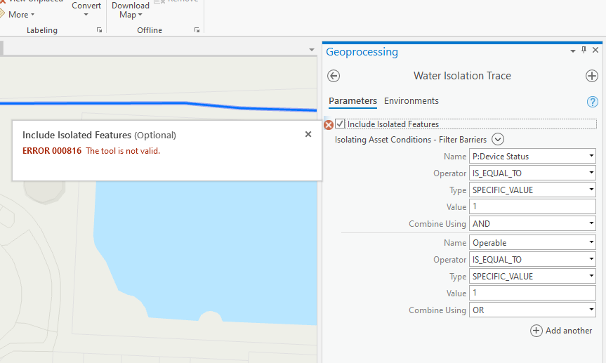 Water Isolation Trace tool not valid.png Water Isolation Trace tool not valid.png