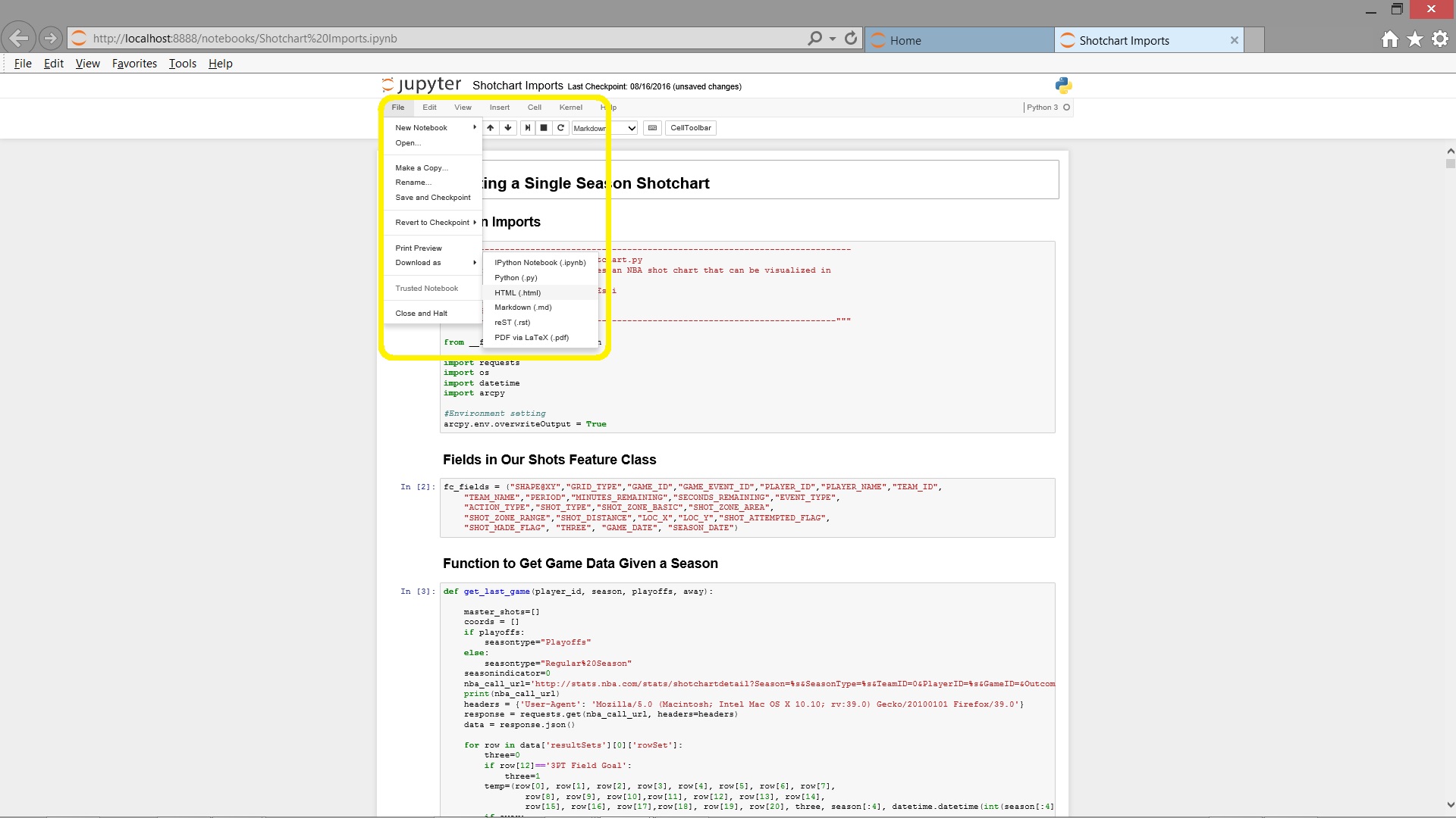 Exporting a Python Notebook