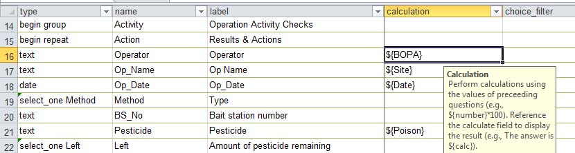 Calculation in the xlsform
