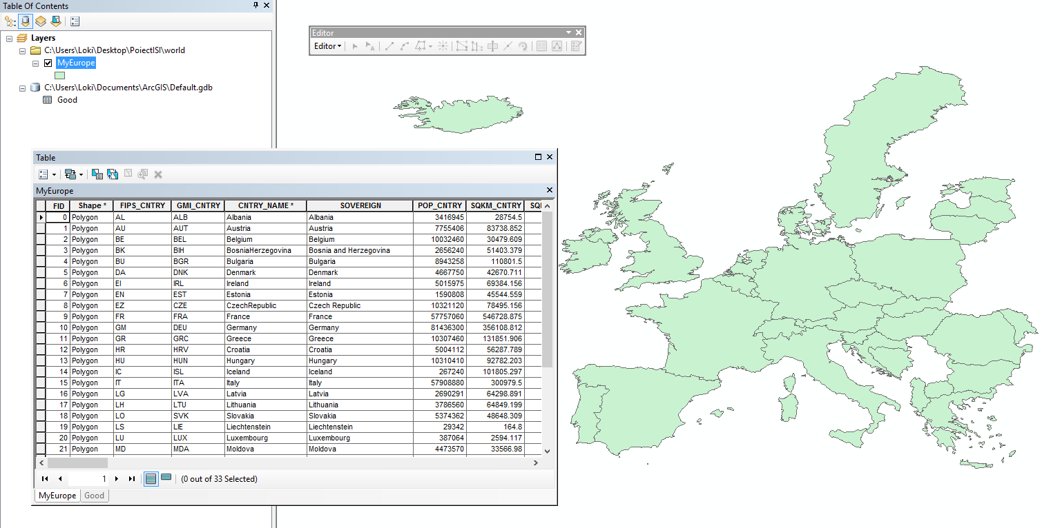 The table from the map layer