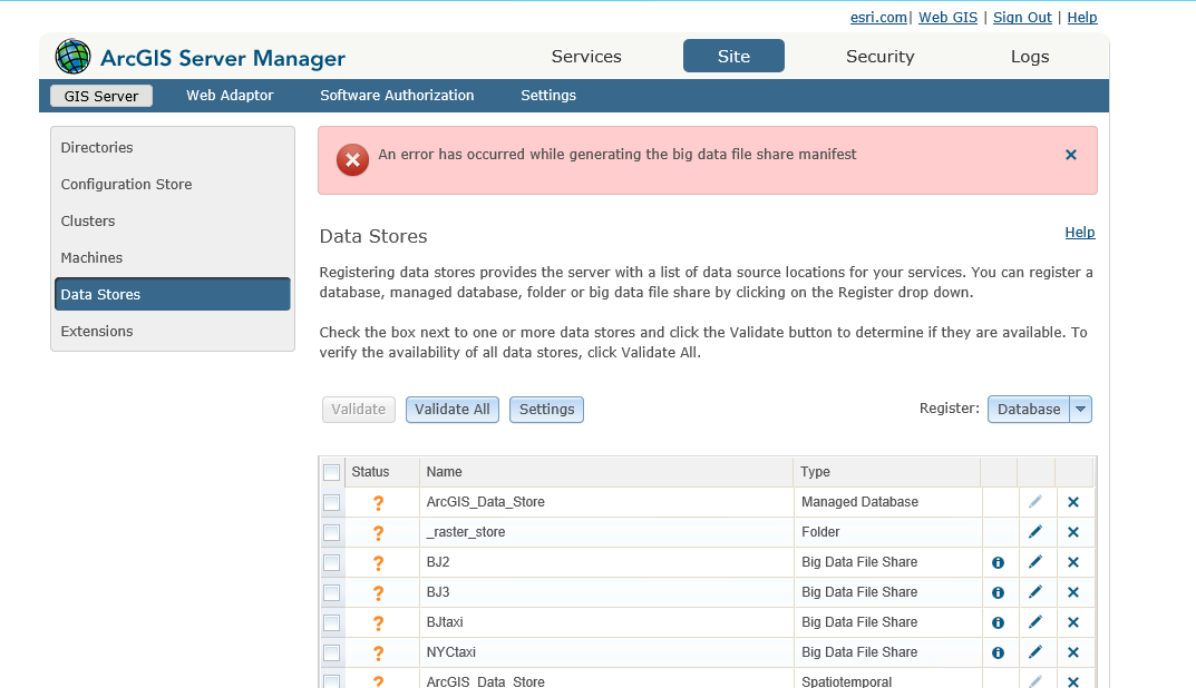 An error has occurred while generating the big data file share manifest