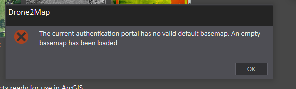 the current authertication portal has no valid default basemap.an empty basemap has been loaded