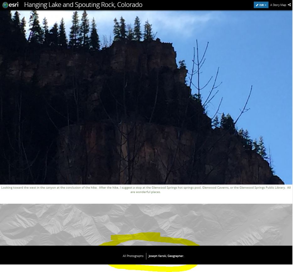 Credits section in the Hanging Lake and Spouting Rock Story Map.