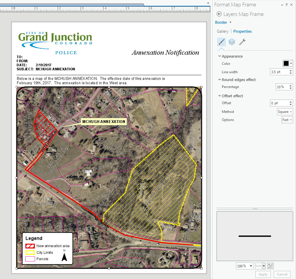 Image showing rounded corners not working correctly on Map Frame and Border objects.