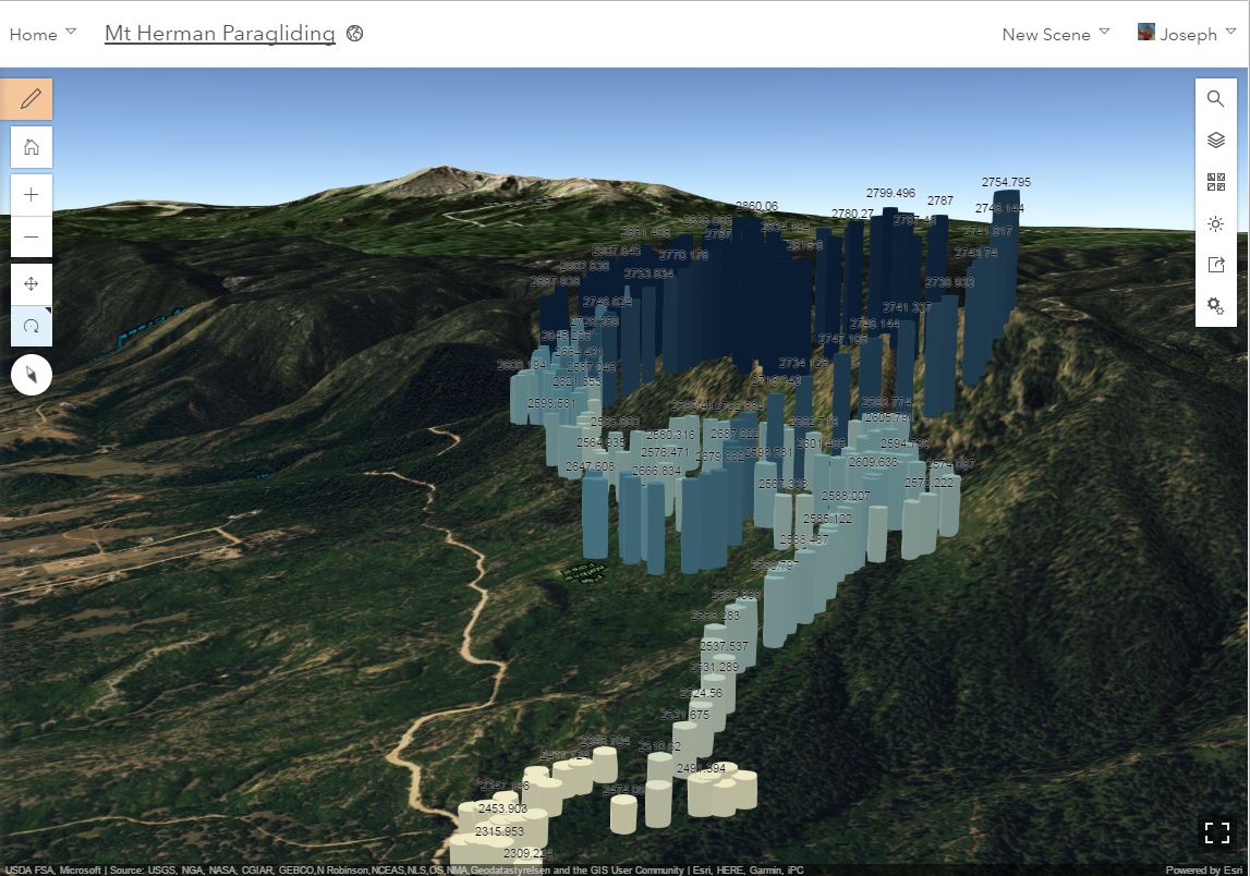 Mt Herman paragliding adventure in the 3D Scene Viewer