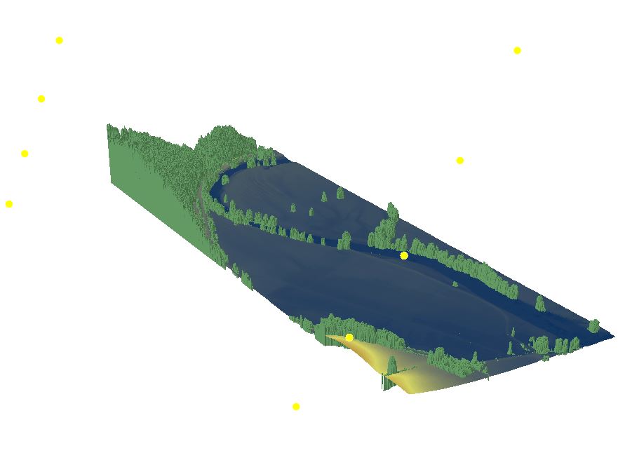 Here you can see my DEM, the multipatch in green & the Observer Points (Yellow)