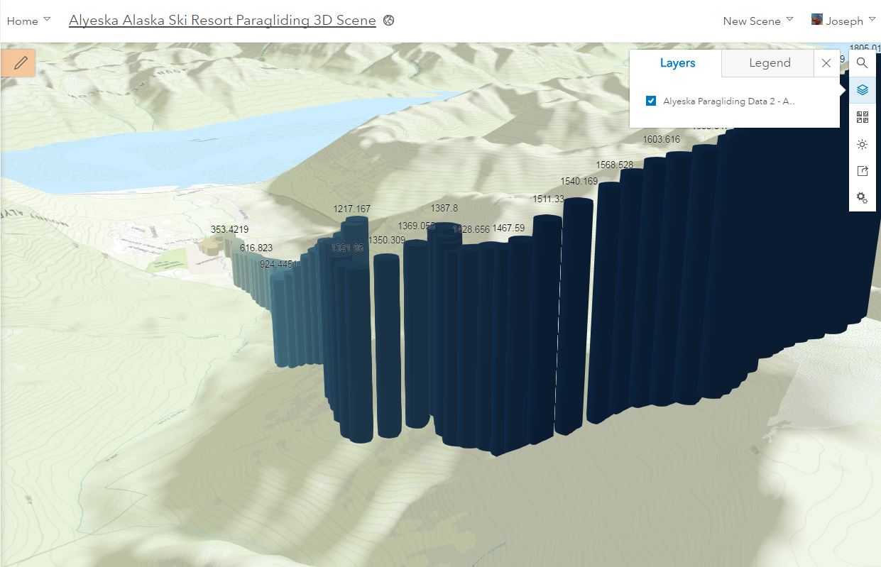 Paragliding 3D scene at Alyeska Resort, Alaska