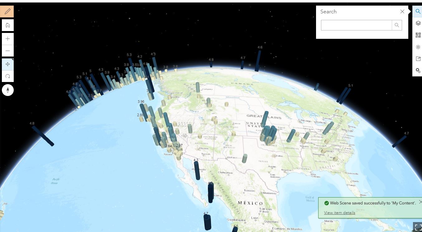 May-June 2017 Earthquakes mapped using the 3D Scene Viewer in ArcGIS Online.