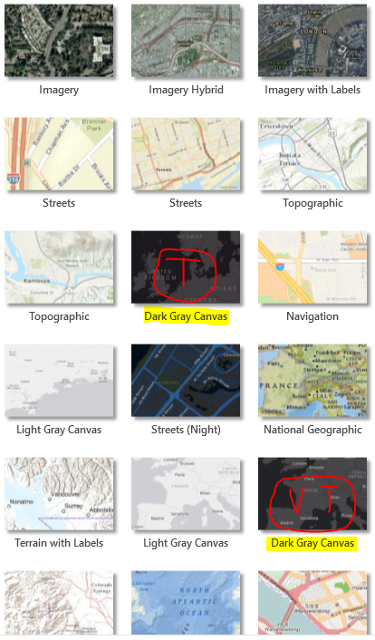 Basemap selector menu