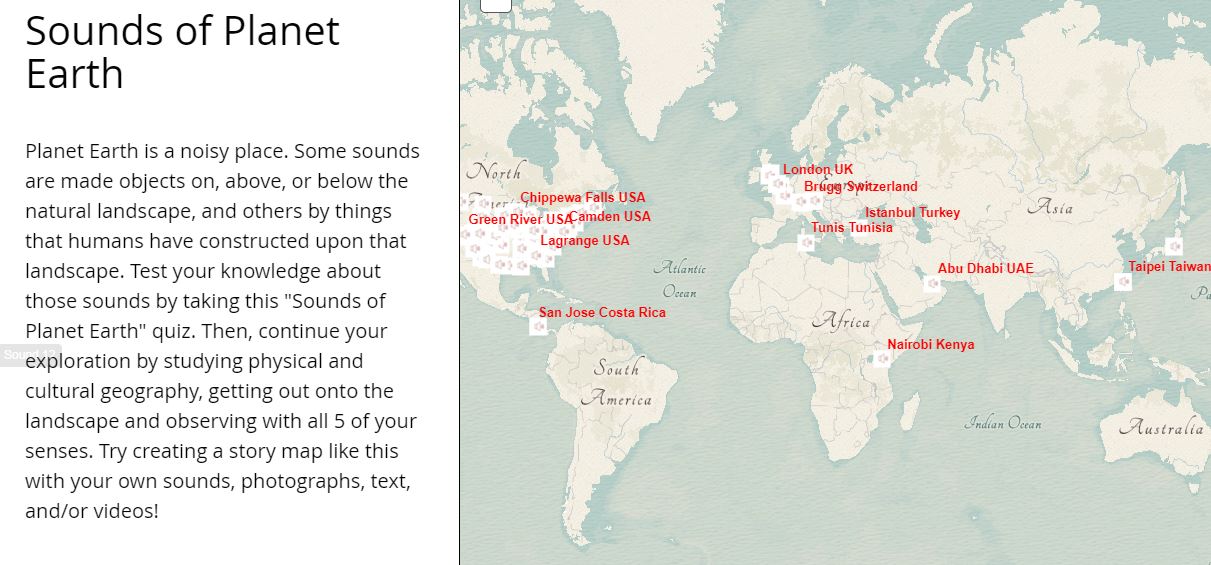 Introductory view of the Sounds of Planet Earth story map