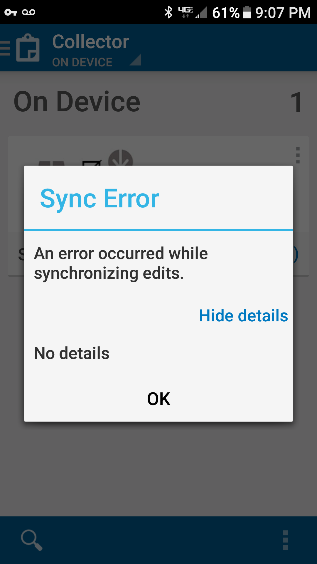 Sync Error - An error occurred while synchronizing edits. See details - There are no details