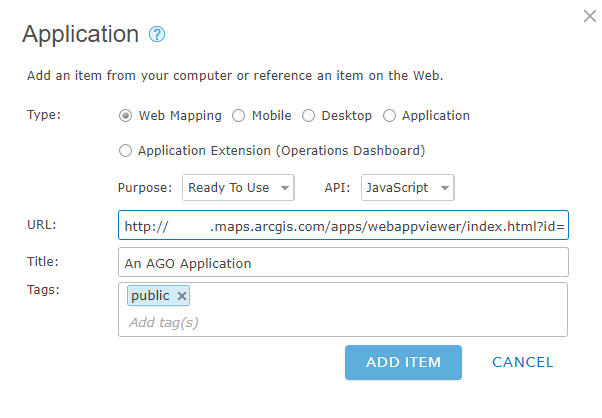 Application Item Dialog in Portal 10.5