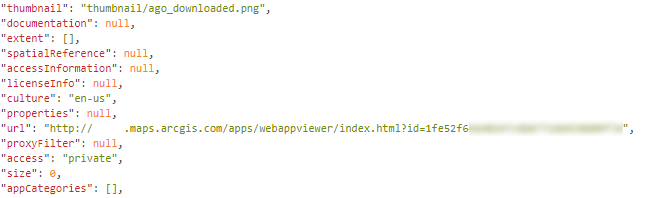 JSON Data of Portal Application Item with Correct URL