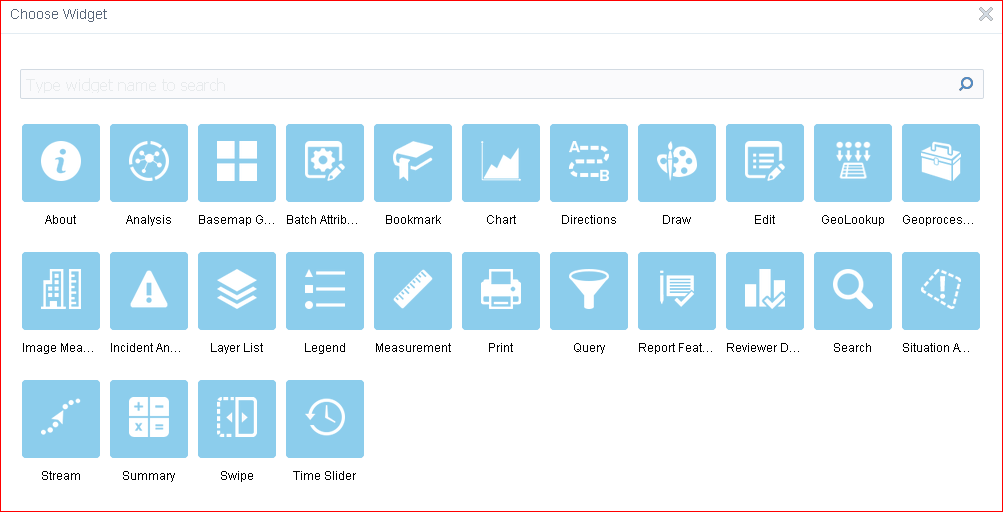 This is a basic widget listing that I get making a web app in portal.