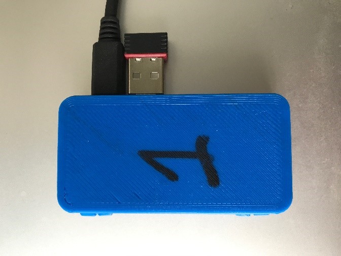 Closed blue box case.