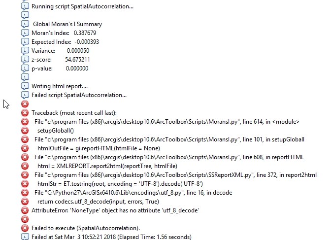 screenshot of error in results