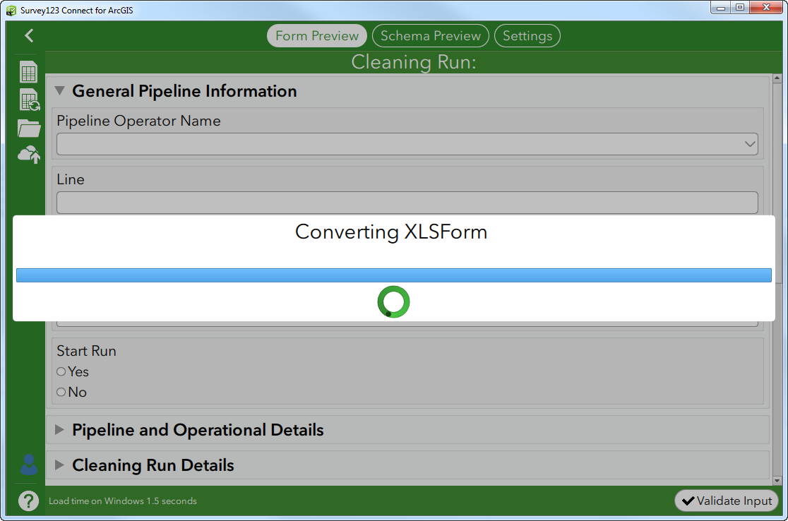 The app remains converting the XSLForm and never ends