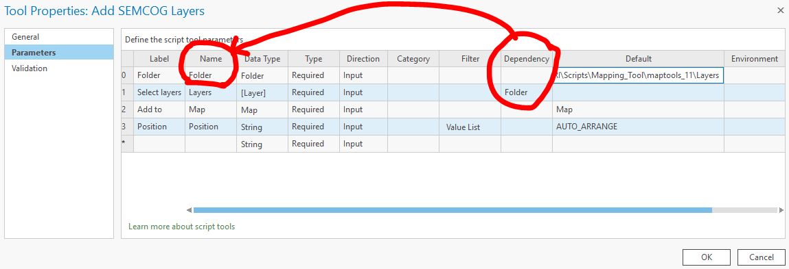 Script tool parameters