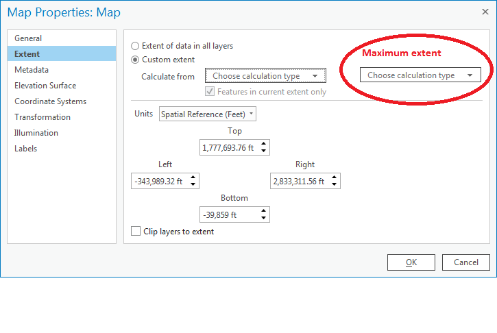 Mock up of Map Properties Extent