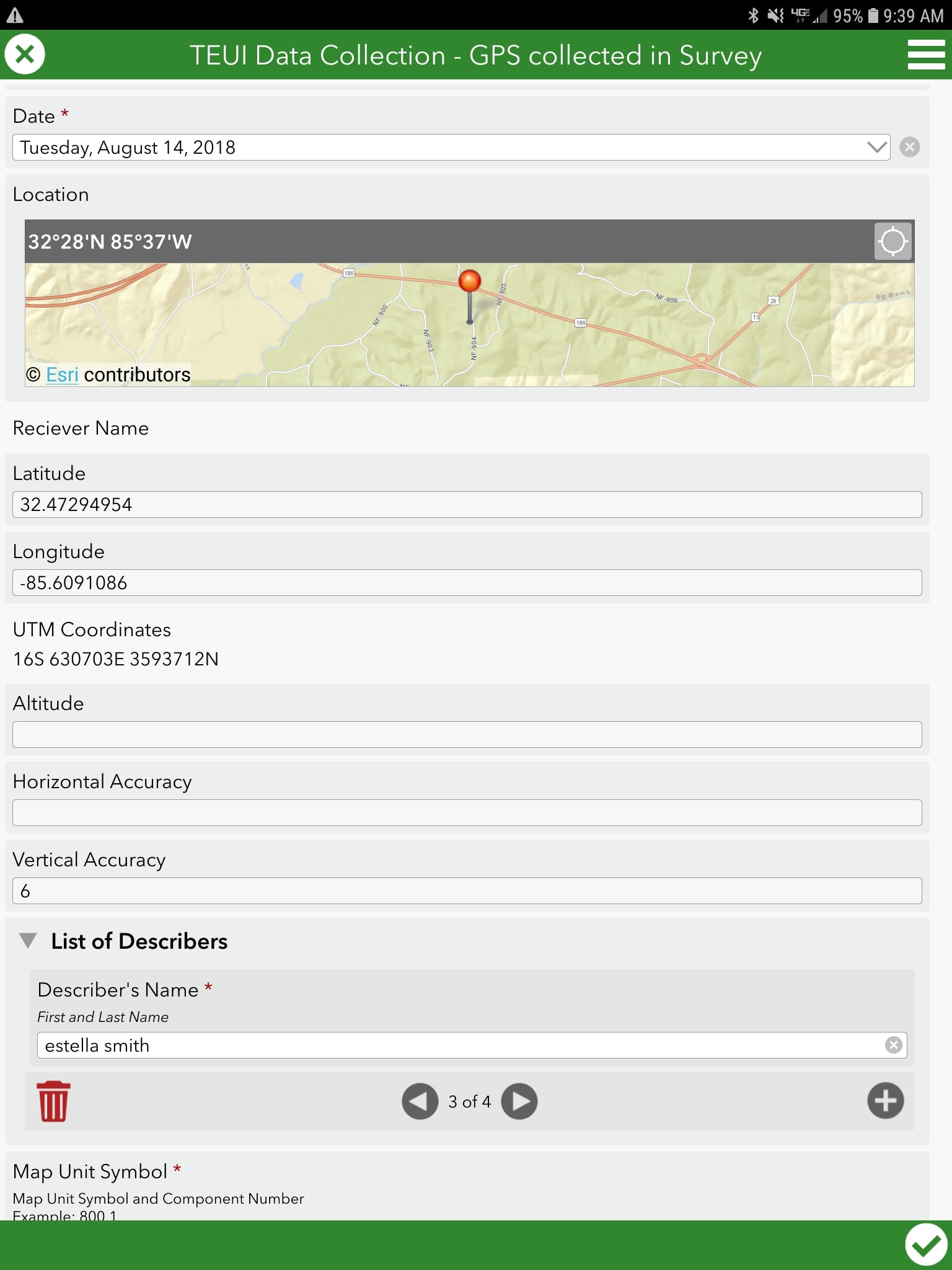 Survey123 geopoint information in Survery123 App