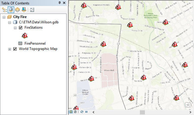 ArcMap map of fire stations